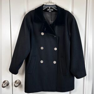 Steve By Searle Vintage Black Pea Coat Black SZ 4 Velvet Collar Wool USA Made